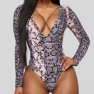 BRAND NEW Strappy Snakeskin Bodysuit - Pink/Combo